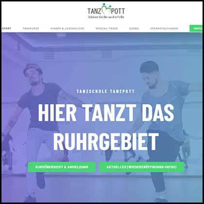 Screenshot der Website von Tanzpott