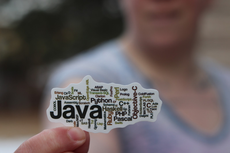 Eine Person zeigt ein Programmiersprachen Sticker